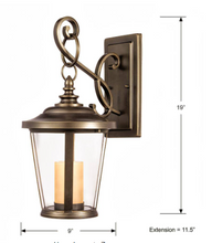 Load image into Gallery viewer, HD-1197-LED Bellingham 18.5 in. Oil-HD-1197-LED Rubbed Bronze LED Outdoor Wall Lantern Sconce with Clear Glass and Amber Glass Candle