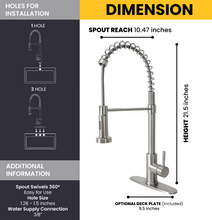Cargar imagen en el visor de la galería, Grifo de cocina abatible monomando con cuello de resorte y rociador doble en acero inoxidable #S1591123