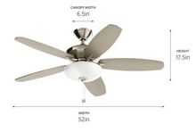 Cargar imagen en el visor de la galería, Kichler Lighting - 330161BSS - Renew Select - Ventilador de Techo de 5 Aspas con Kit de Luz en Estilo Moderno - 17.5 Pulgadas de Alto y 52 Pulgadas de Ancho