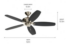 Cargar imagen en el visor de la galería, Kichler Lighting - 330160SBK - Renew - Ventilador de Techo de 5 Aspas en Estilo Moderno - 13.5 Pulgadas de Alto y 52 Pulgadas de Ancho