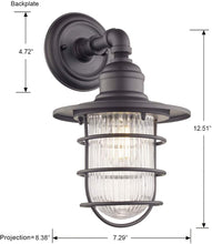 Load image into Gallery viewer, Stone &amp; Beam Industrial Farmhouse Outdoor Wall Sconce Fixture with Light Bulb - 7.29 x 8.15 x 12.51 Inches, Black Iron