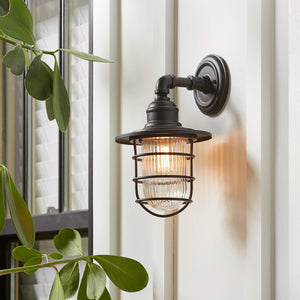 Stone & Beam Industrial Farmhouse Outdoor Wall Sconce Fixture with Light Bulb - 7.29 x 8.15 x 12.51 Inches, Black Iron