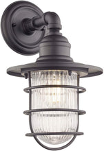 Load image into Gallery viewer, Stone &amp; Beam Industrial Farmhouse Outdoor Wall Sconce Fixture with Light Bulb - 7.29 x 8.15 x 12.51 Inches, Black Iron