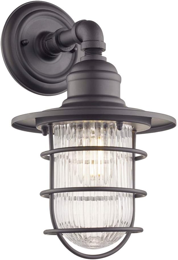 Stone & Beam Industrial Farmhouse Outdoor Wall Sconce Fixture with Light Bulb - 7.29 x 8.15 x 12.51 Inches, Black Iron