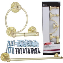 Load image into Gallery viewer, DELTA 3pc POLISHED BRASS GREENWICH BATH ACCESSORY KIT #138285