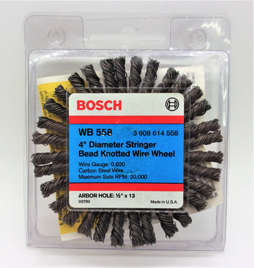 Bosch WB558 4-Inch Carbon Steel Stringer Bead Knotted Wire Wheel, 1/2-Inch x 13 Arbor