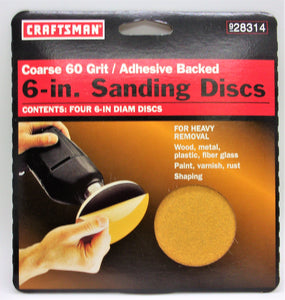 Craftsman 6 INCH SANDING DISCS 60 grit (extra fine, fine, medium) NEW! #928314