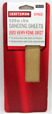 Craftsman 5-Pack 3 2/3-in. x 9-in. 220 Very Fine Grit Sanding Sheets #935153