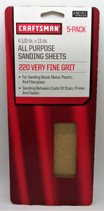 Craftsman 5-Pack All Purpose Sanding Sheets 4-1/2"x11" #935151