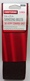 Craftsman 5 Pack 3" X 21" Sanding Belt, 36 Very Coarse Grit#928357