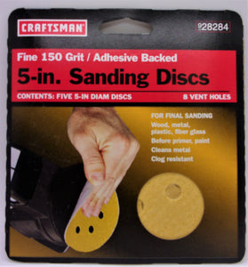 Craftsman - Discos de lija de 5 pulgadas, grano fino 150, 8 agujeros, 5 pulgadas, n.º 928284