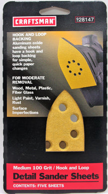 Craftsman - Paquete de 5 hojas para lijadora de detalles de grano 100 n.º 28147