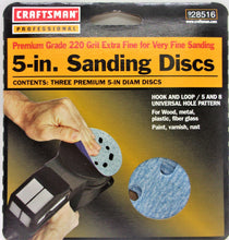Cargar imagen en el visor de la galería, Craftsman - Paquete de 3 discos de lija de grano 220 y 8 agujeros, n.º 928516
