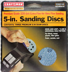 Craftsman - Paquete de 3 discos de lija de grano 220 y 8 agujeros, n.º 928516