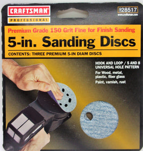 Craftsman - Paquete de 3 discos de lija de grano 150 con 8 agujeros, n.º 928517
