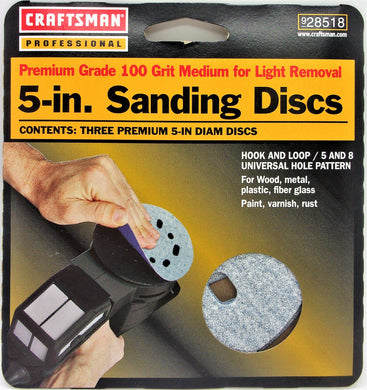 Craftsman - Paquete de 3 discos de lija de grano 100 y 8 agujeros, n.º 928518