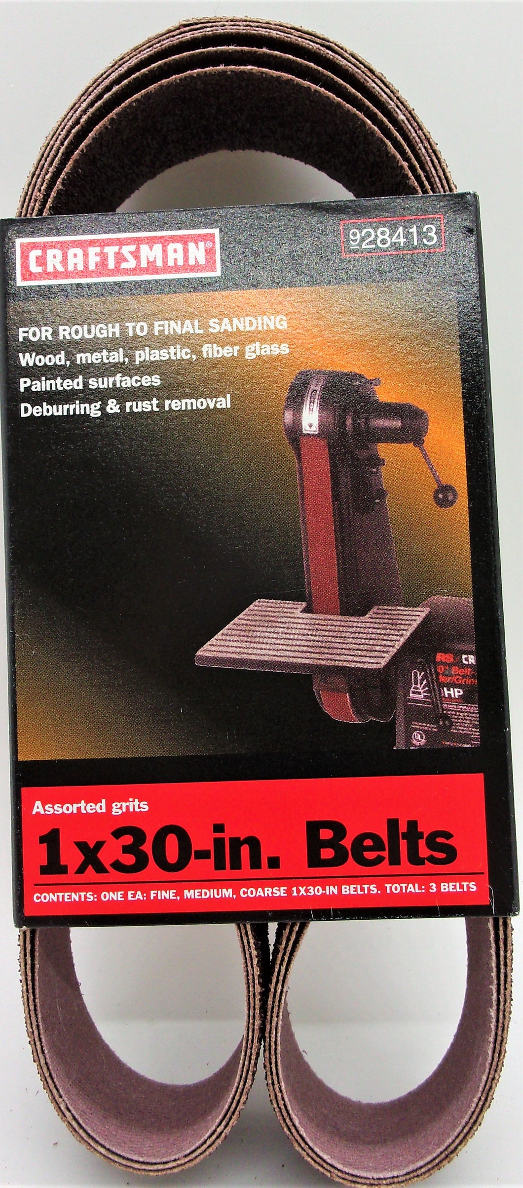 Craftsman - Paquete de 3 cinturones de lija de 1 x 30 pulgadas, granos surtidos #928413