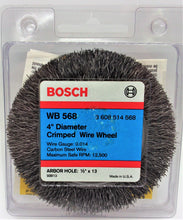 Cargar imagen en el visor de la galería, Bosch WB568 Rueda de alambre de acero al carbono ondulado de 4 pulgadas, eje de rosca de 1/2 pulgada x 13