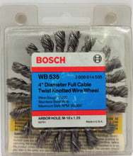 Load image into Gallery viewer, Bosch WB535 4&quot; Full Cable Twist Knotted Wire Grinder Wheel M10 x 1.25 Arbor USA