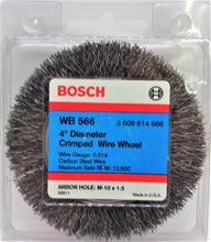 Load image into Gallery viewer, Bosch WB 566 4&quot; Crimped Wire Wheel Arbor M-10 x 1.5 USA