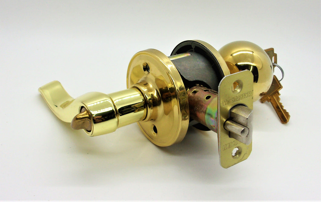 Weiser Lock LA530, H/C3, K4, B, RH RLR1 Huntington / Corsair Keyed Entry Lever Set, Bright Brass