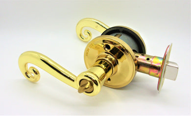 Weiser Lock LA330, S3, B, RH RLR1 Saratoga Bright Brass Privacy Lever Set