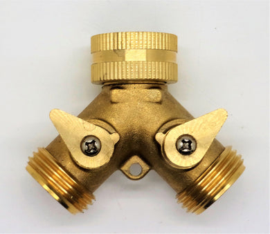Heavy Duty Brass 2 way splitter Y Adapter, garden connector with ball valves