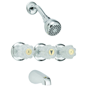 Juego de llaves para ducha y bañera con 3 manijas acrílicas cromadas EZ-FLO - Tradicional n.° 10571