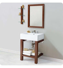 Load image into Gallery viewer, Decolav 2550-8CWH-CGN Infusion Wall Mounted Lavatory Console with Rectangular Mirror and Shelf in Cognac Finish (For Sale In Store Only)