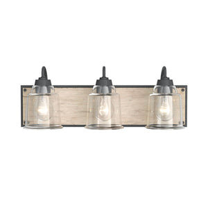 Augustine 22" 3 Light Vanity Light Weathered Zinc with Whitewashed Faux Wood #37523