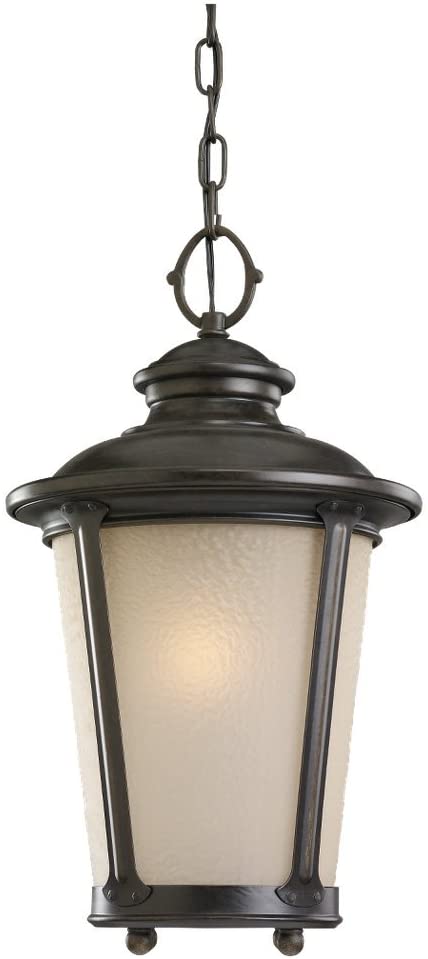 Sea Gull Lighting 60240-780 Single-Light Pendant, Etched Hammered with Light Amber Glass, Burled Iron Finish
