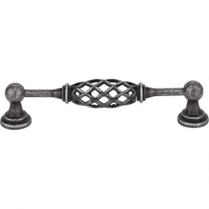 128 MM CENTER-TO-CENTER DISTRESSED ANTIQUE SILVER BIRDCAGE TUSCANY CABINET PULL #749-128B-SIM