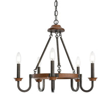 Load image into Gallery viewer, Barrett 22&quot; 5 Light Round Chandelier Anvil Iron with Auburn Stain #82360