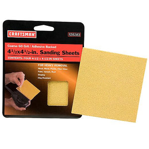 Craftsman 4-Pack 4-1/2" x 4-1/2" 60 Grit Sanding Sheets,  #928283