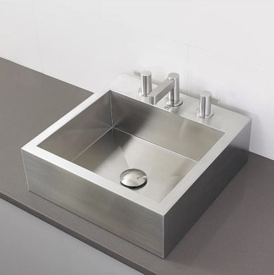 DECOLAV 1280-8B Rectangle Vessel Sink with 8-Inch Faucet Deck, Brushed Stainless Steel