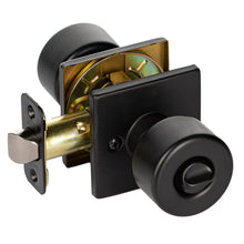 Load image into Gallery viewer, BHP Union Square Modern Flat Bed/Bath Privacy Door Knob Interior Handle with Square Rose in Matte Black #44244BLK