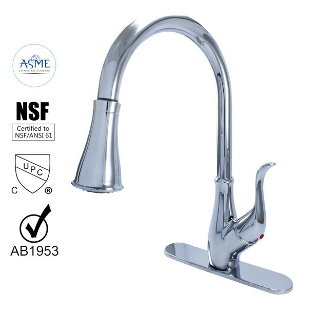 Wasserman - 62216040 - Chrome High Arc Pulldown Spray Kitchen Sink Faucet with Optional Deck