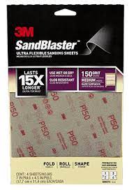 3M Sandblaster Sandpaper, Medium 150 Grit, 4-sheet Pk.