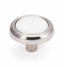 Load image into Gallery viewer, Styleselections 1-7/32-in Satin Nickel and Porcelain White Round Transitional Cabinet Knob #Z835-31-BNI/CW