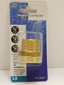 LDR Appliance Hose Connector L9 504 2220 3/4" MIP 1/2" FIP Brass Construction